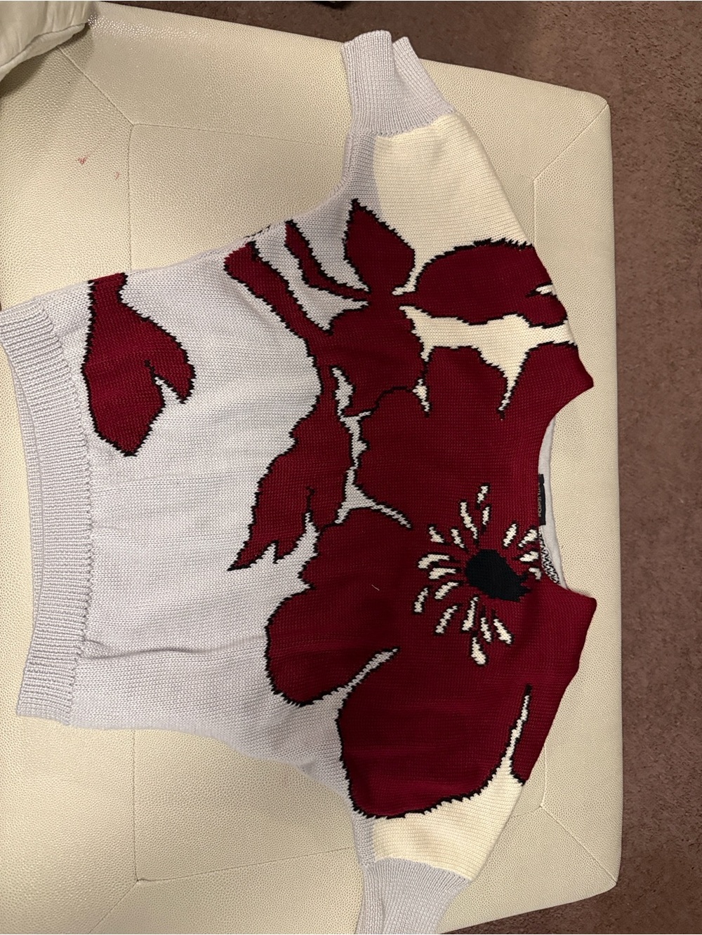 Piazza Sempione White Sweater with Red Floral Jacquard